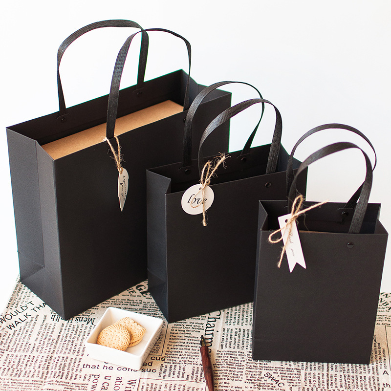 Black Gift Bag, Simple Paper Bag, Satchel Rivet Gift Box Packaging Bag, Clothing Birthday Gift Bag Black Gift Bag, Simple Paper Bag, Satchel Rivet Gift Box Packaging Bag, Clothing Birthday Gift Bag
