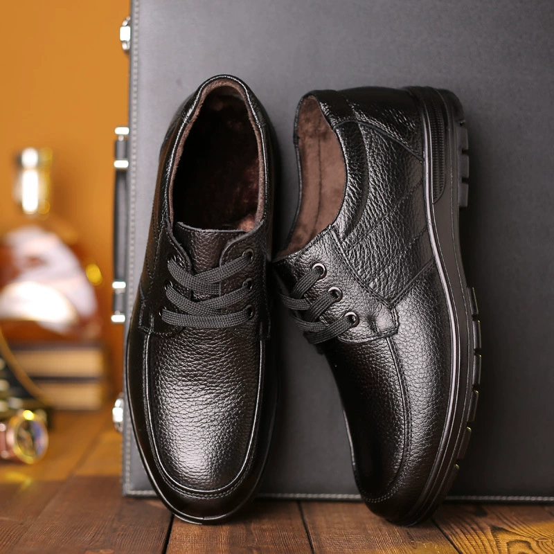 Зимние нескользящие мужские туфли из воловьей кожи первого слоя, мягкая кожа, хлопковая обувь для шеф-повара J, рабочая обувь для отеля, износостойкая, водонепроницаемая, повседневная