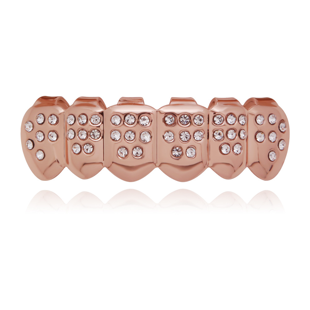 18K chapado en oro de color diamante hip hop tirantes parrillas hombres y mujeres adecuados diamante incrustado seis dientes vampiro colmillos Accesorios