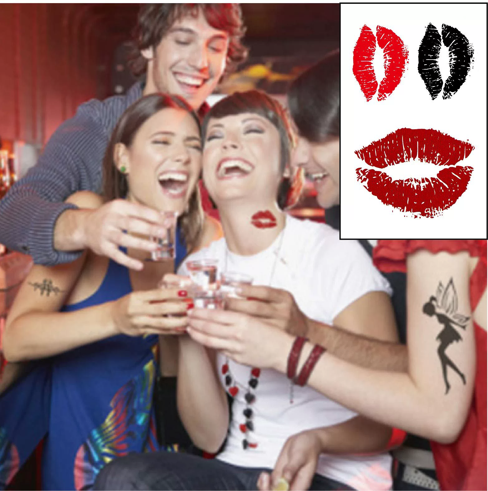 Sexy red black tattoo stickers, improves lip shape, long-term effect, (Physicals)