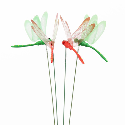 8CM仿真蜻蜓插杆式插花式花盆花瓶盆栽裝飾工藝品