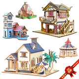 Домик, хижина, реалистичная вилла с лазером, деревянная интеллектуальная игрушка, трехмерная головоломка, DIY, 3D, новая коллекция