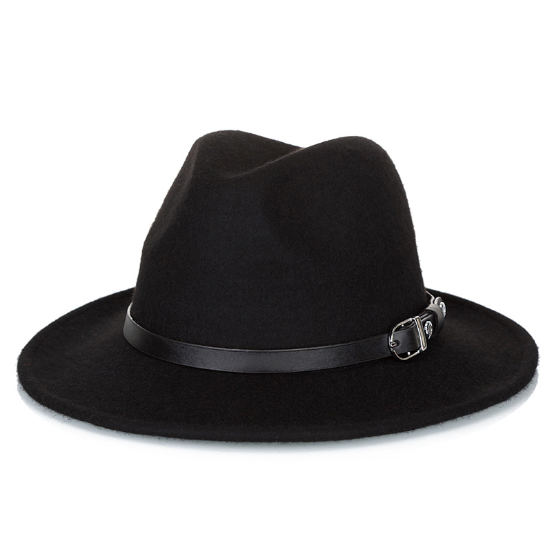 Sombrero de otoño e invierno sombrero de copa de lana pura Sombrero de jazz británico Moda transfronteriza europea y americana plana neutra · Ala · sombrero de fieltro