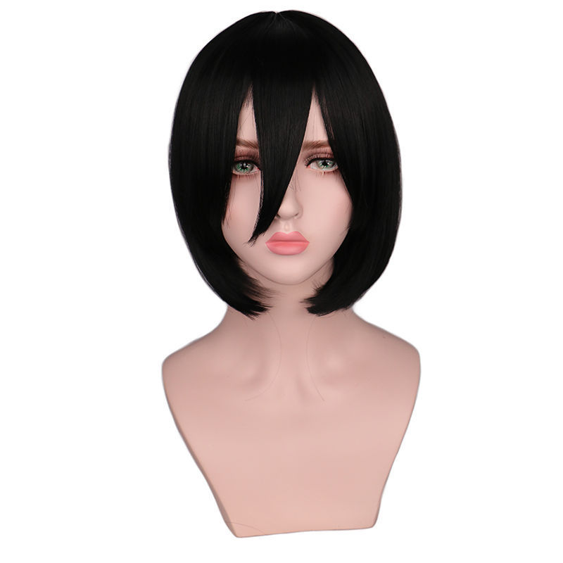 Black Face-Shaping Universal New Attack on Titan Mikasa Cos Wig Universal Anime Cosplay Wig Cross-Border