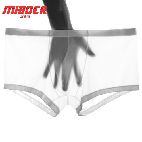 Men's underwear boxer briefs transparent sexy trendy men's underwear ice silk seamless underwear red underwear for men