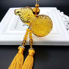 黃水晶葫蘆汽車掛件擺件黃琉璃貔貅福袋吊飾車內後視鏡平安掛飾品