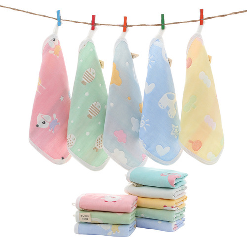 Pure cotton saliva towel six-layer square towel for infants and young children gauze small towel jacquard handkerchief cartoon hand towel wholesale
