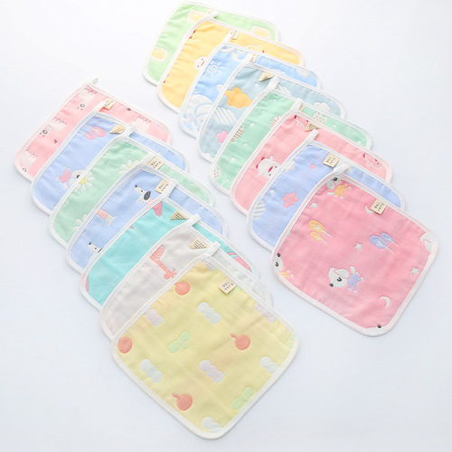 Pure cotton saliva towel six-layer square towel for infants and young children gauze small towel jacquard handkerchief cartoon hand towel wholesale