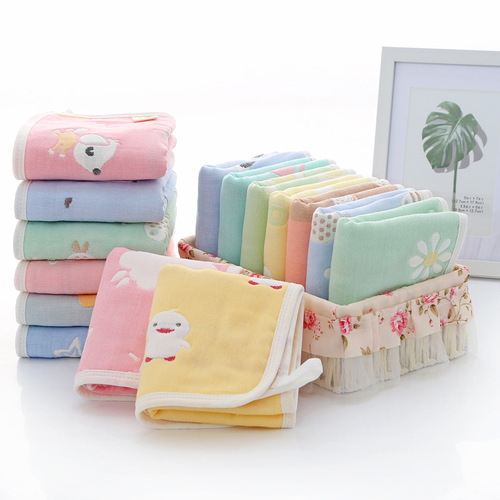 Six-layer pure cotton children's towel, infant and toddler gauze small towel wrapped face towel, 6-layer cartoon jacquard hand towel