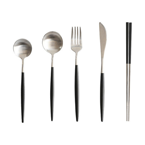 Portuguese black gold black silver brushed stainless steel Western tableware steak knife fork coffee spoon chopsticks Western knife fork set
