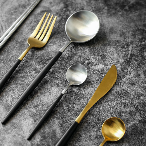 Portuguese black gold black silver brushed stainless steel Western tableware steak knife fork coffee spoon chopsticks Western knife fork set