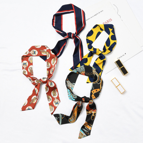 Korean style versatile decorative spring and summer tying bag handle silk scarf thin and narrow ribbon belt tie scarf ribbon scarf for women