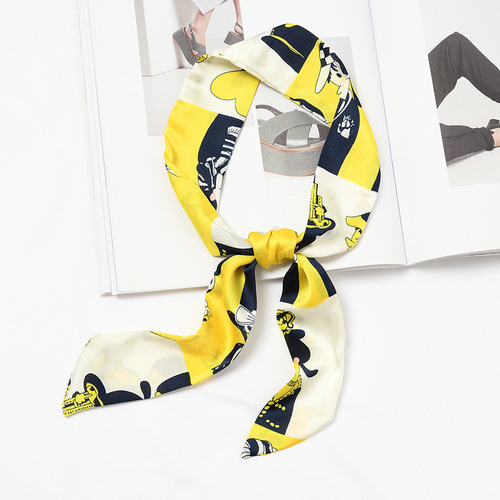 Korean style versatile decorative spring and summer tying bag handle silk scarf thin and narrow ribbon belt tie scarf ribbon scarf for women