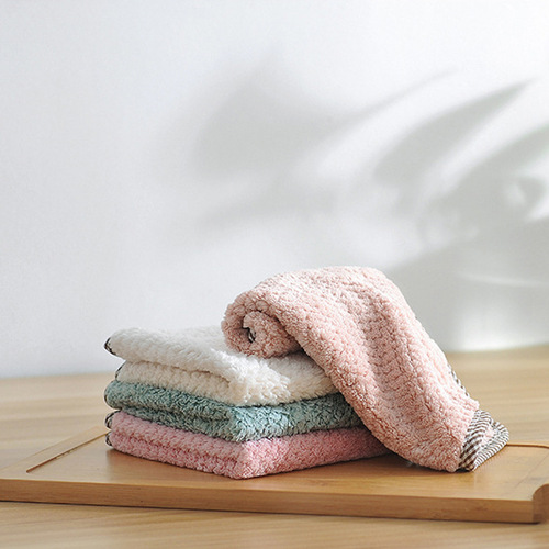 T hangable coral velvet rag, edged scouring pad, kitchen lazy rag, pineapple grid absorbent dishcloth