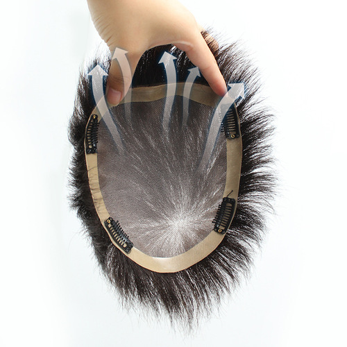 Men's wig factory wholesale mono net fully hand-knitted hand-knit hair replacement piece real hair ultra-thin breathable top hair replacement piece