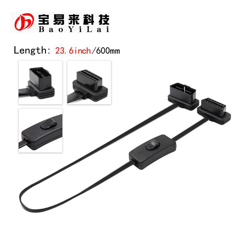 16-контактный OBD2 с переключателем Мужской и Женский Удлинительный кабель адаптера 60 см кабель с переключателем