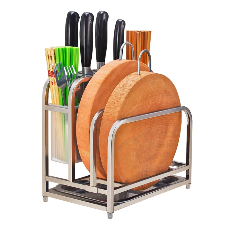 Stainless Steel Knife and Cutting Board Rack, Double-Slot Organizer, Free-Standing, 27.5×20.5×32 cm