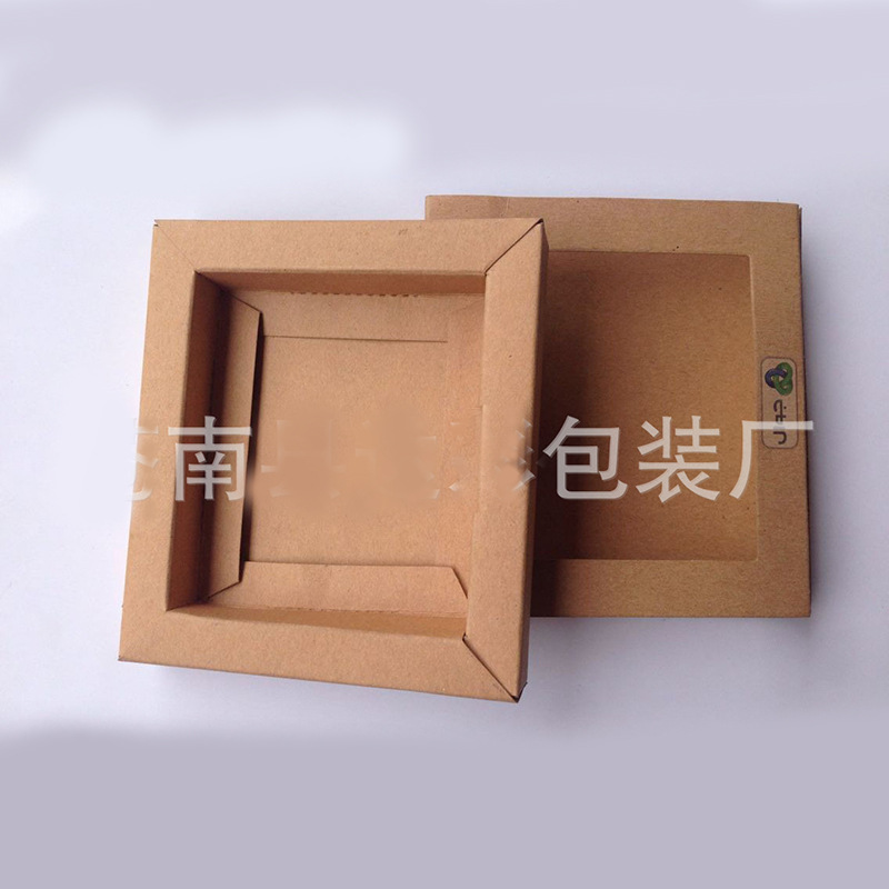厂家直供牛皮纸天地盖小纸盒镂空牛皮纸礼品盒开窗牛皮纸盒定 做