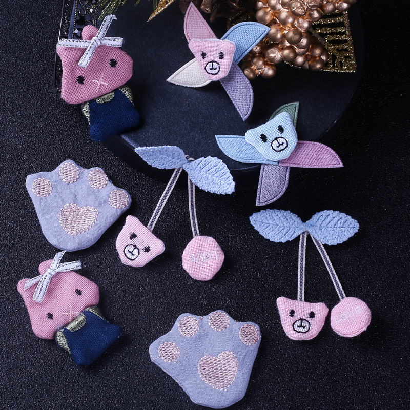 韩版卡通布艺充棉玩偶小动物 diy手工发饰鞋材料脚印风车樱桃Kety