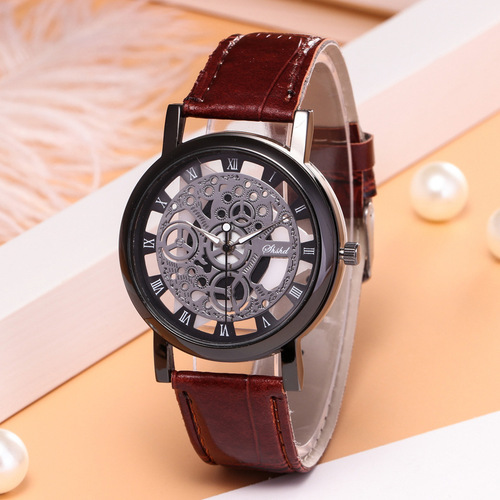 Manufacturer wholesale casual Korean version non-mechanical watch men's quartz watch double-sided see-through hollow watch men's model