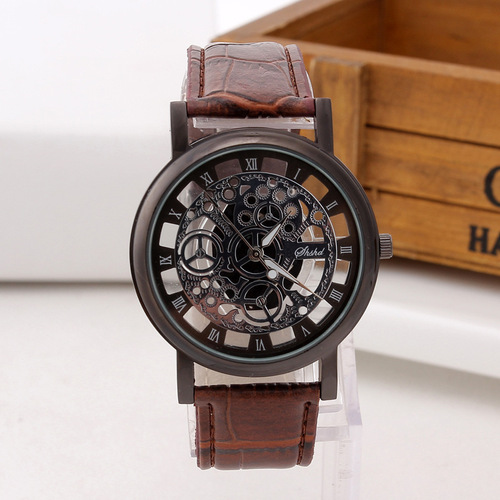 Manufacturer wholesale casual Korean version non-mechanical watch men's quartz watch double-sided see-through hollow watch men's model