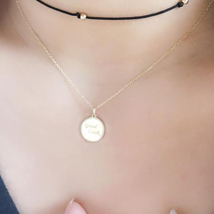 18K gold necklace good luck round card clavicle chain necklace women