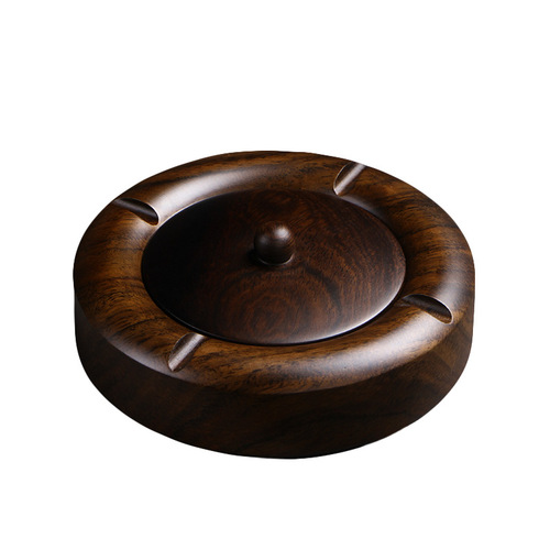 Wooden ashtray with cover for home use large personalized creative coffee table ornaments Chinese style retro ebony solid wood ashtray