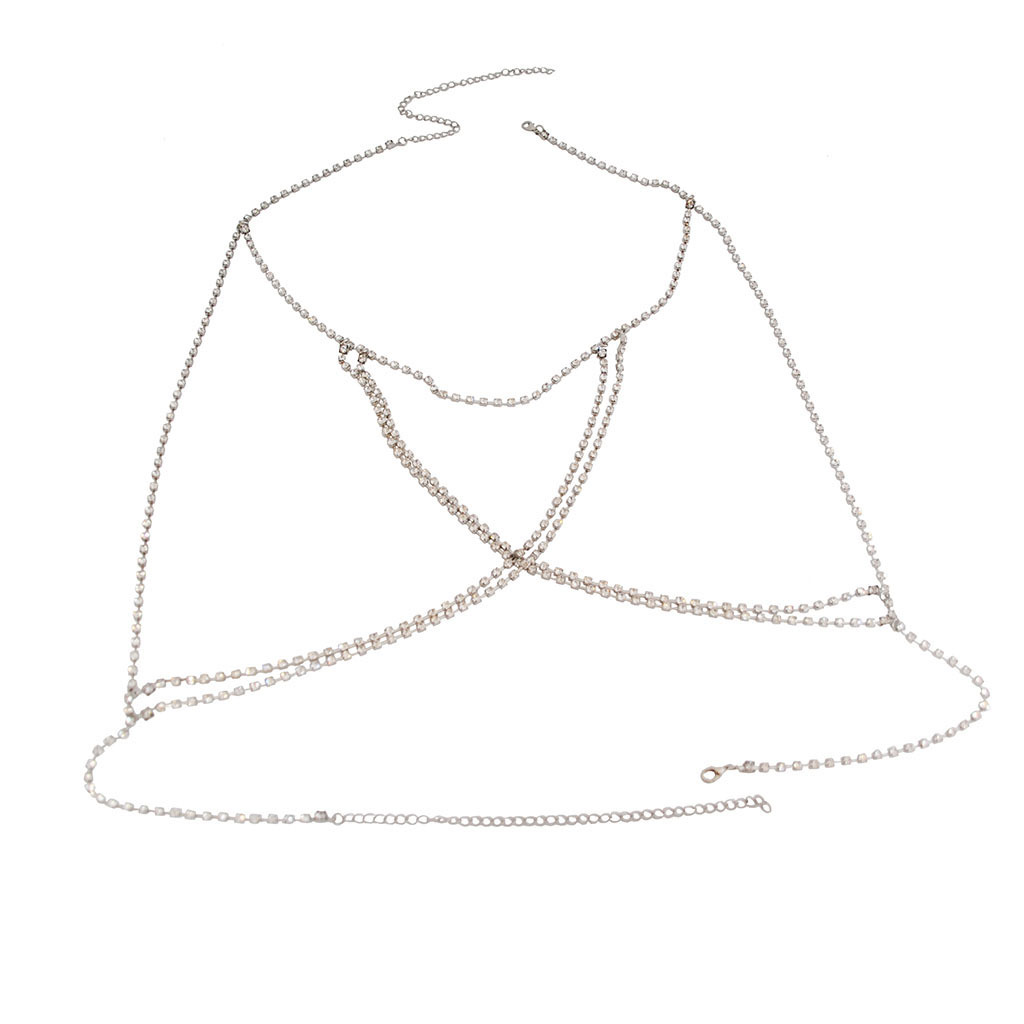 Joyería transfronteriza europea y americana, cadena de pecho con diamantes de imitación a la moda y sexy para mujer, collar de lencería bohemia para playa, cadena de sujetador de varias capas image 6