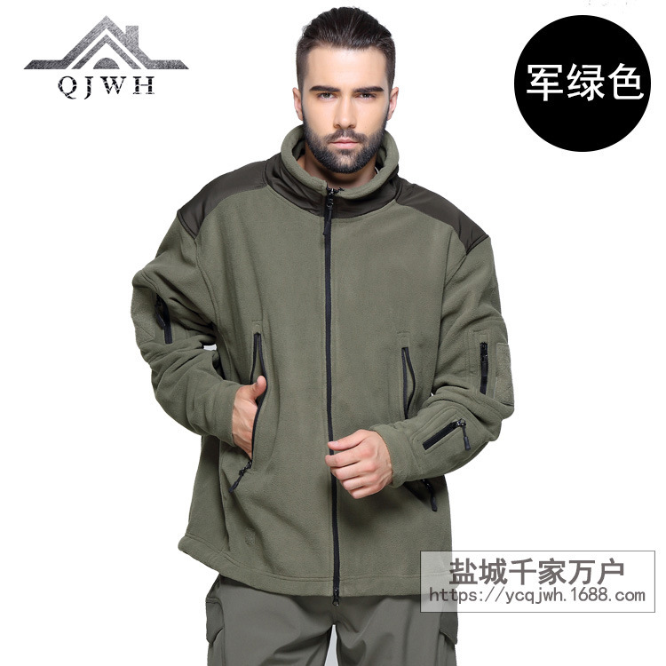 Outdoor Men's Autumn and Winter Warm Thickeneded Sharkskin Splicing Cloth Polar Fleece Fleece Clothing Mountaineering Cycling Clothing to Protect Against Cold