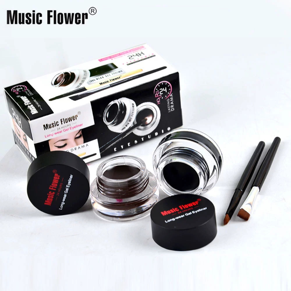 Двухцветный гелевой подводка для глаз (Music Flower) M1007, черный + коричневый, 3 г × 2, стойкость длинная водостойкость
