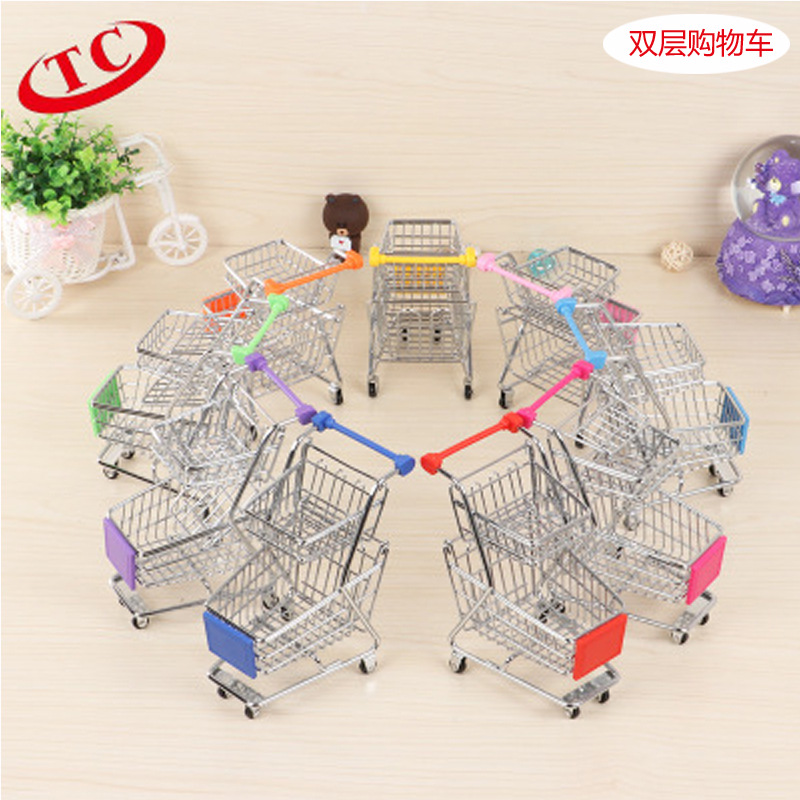 Suministro directo de fábrica mini carrito de compras creativo comercio exterior exportación al por mayor carro de hierro de doble capa Tiancheng hardware