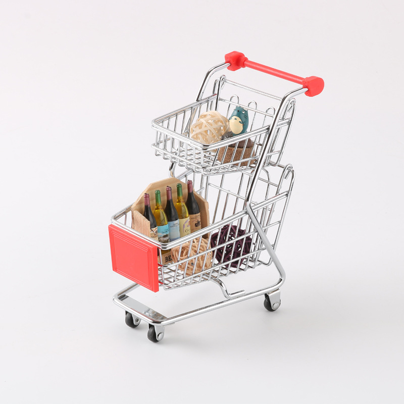 Suministro directo de fábrica mini carrito de compras creativo comercio exterior exportación al por mayor carro de hierro de doble capa Tiancheng hardware