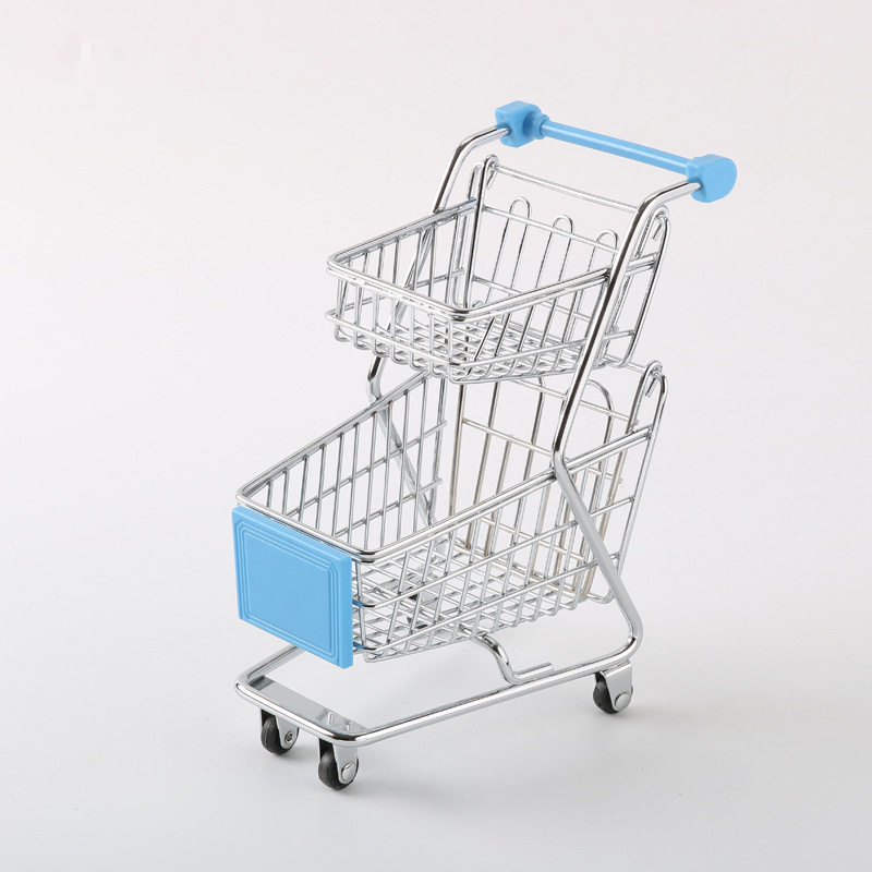 Suministro directo de fábrica mini carrito de compras creativo comercio exterior exportación al por mayor carro de hierro de doble capa Tiancheng hardware