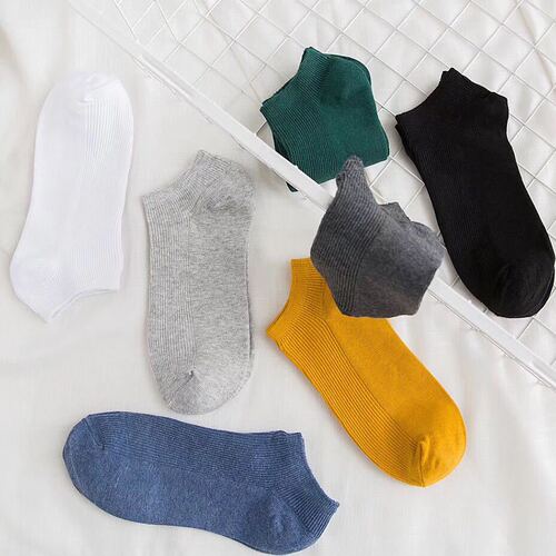 Spring and summer boat socks, vertical striped double-needle women's solid color socks, versatile candy-colored cotton yarn boat socks wholesale