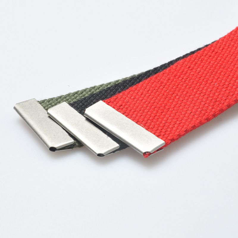 Cinturón lona de algodón tejido de poliéster directo de fábrica cinturón de hebilla Lisa esmerilado cinturón de color caramelo opcional multicolor