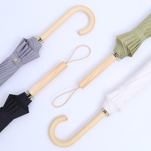 Creative umbrella straight pole automatic umbrella female forest retro curved handle long handle umbrella large double sunny and rainy dual-use umbrella wholesale