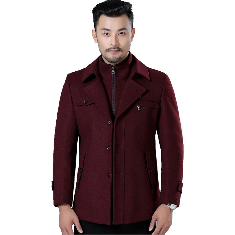 Carefully Selected New Autumn and Winter Business Casual Thickened Woolen Coats for Men, Middle-Aged and Elderly Cotton Jackets with Double Collars