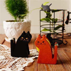 日本在售可爱猫咪胶带切割器账胶带架木质小猫胶带座