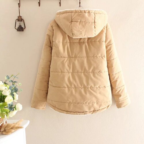  Autumn/Winter New Arrival Korean-Style All-Match Loose Hooded Thickened Fleece-Lined College-Style Cotton Padded Jacket for Women—Faux Lambswool Coat