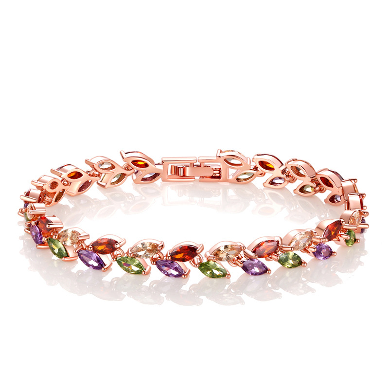 Rainbow Zircon Bracelet Seven Color Rice Grain Design With Forget Me Not Elements Jewelry_voghion.com