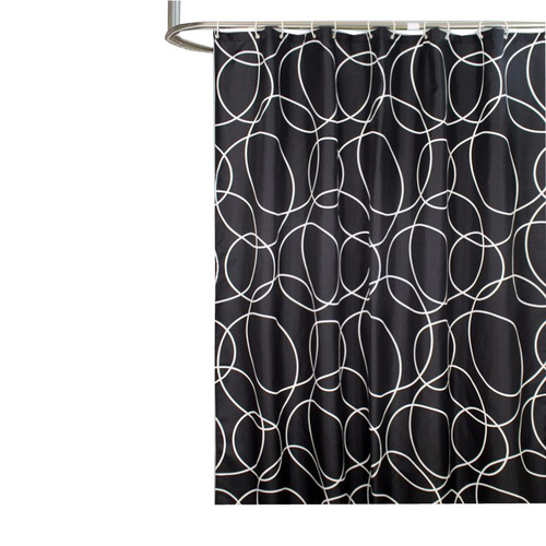 Cross-border E-commerce Supply Black Circle Shower Curtain Thick Waterproof Shower Curtain Polyester Shower Curtain Fabric Direct Manufacturer Supply