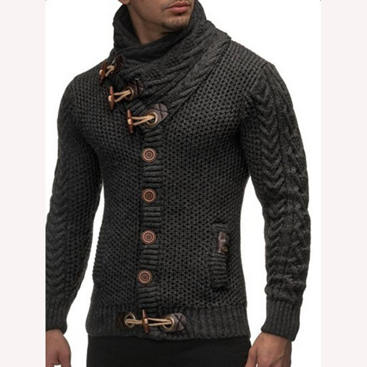 New cross-border autumn/winter European style solid color slim fit front button knitted men's coat, foreign trade Wish cardigan