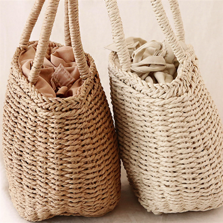 Handmade Straw Bag New Solid Color Literary Beach Vacation Woven Handheld Women's Bag