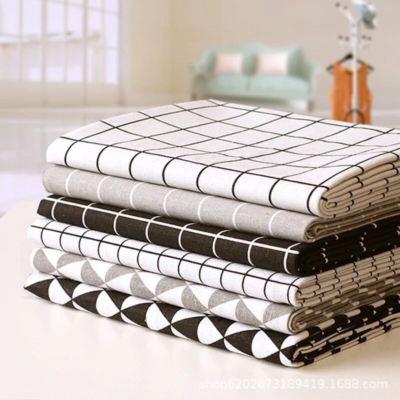 亚麻棉麻桌布 黑白格印花现代日式格子茶几台布餐桌布 现货