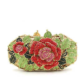 供应跨境水钻晚宴包立体花朵镶钻手拿包欧美晚装包包evening bags