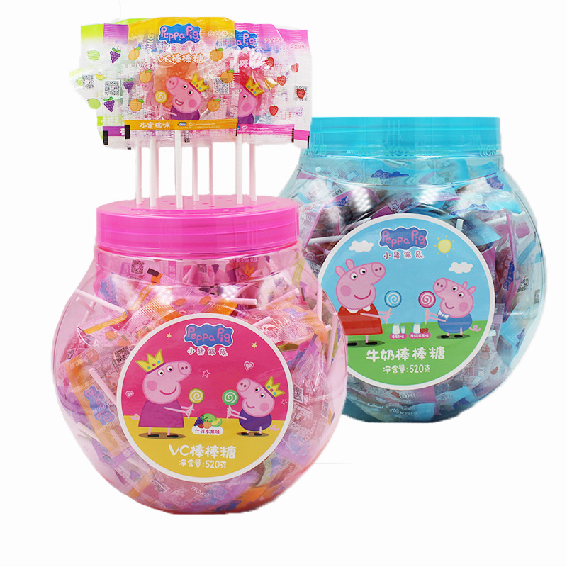 Piggy lollipop 520g canned fruit flavor milk flavor lollipop children candy snacks