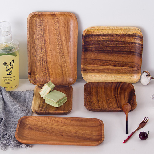 Korean-style Creative Paulownia Wood Tray, Rectangular Wooden Plate – Vintage Hotel Western-Style Dinner Plate & Bowl Set