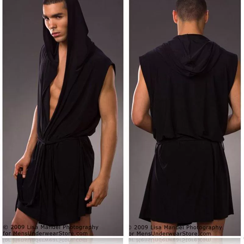 Безрукав robe из шёлка для мужчин, худой вес, осенний халат с капюшоном, дышащая мягкая ткань