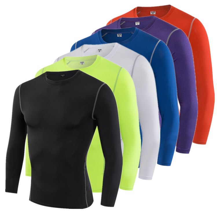 Fitness Long Sleeve Sports Quick-Dry Clothes Compression Clothes Football Basketball Running Base Clothes Elastic Sweat-Absorbing Breathable Tight Clothes