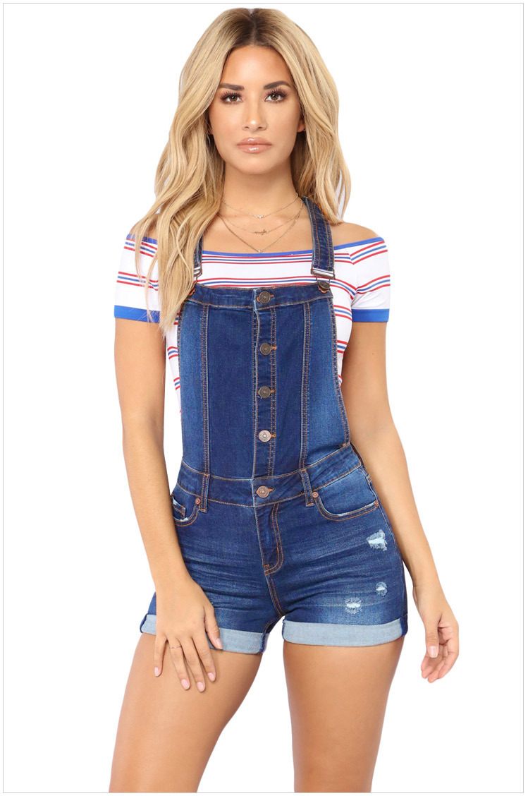 Primavera Amazon Europa y América ripped hip lifting suspender curling jeans deseo Pantalones Cortos de fábrica en las ventas Al Por Mayor